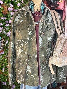 Paint-Splatter Olive Utility Jacket - Green/White